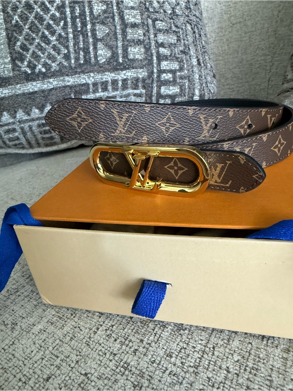 Louis Vuitton Monogram Belt with Gold LV Buckle - Brown - Picture 3 of 13